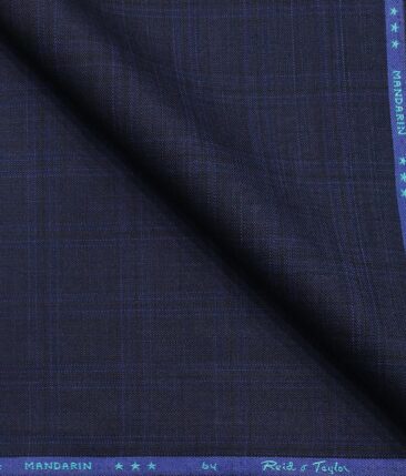 Reid & Taylor Dark Royal Blue Polyester Viscose Self Checks Unstitched Suiting Fabric