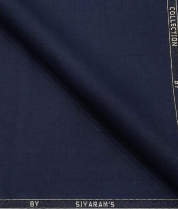 Siyaram's Dark Blue Terry Rayon Self Checks Unstitched Suiting Fabric