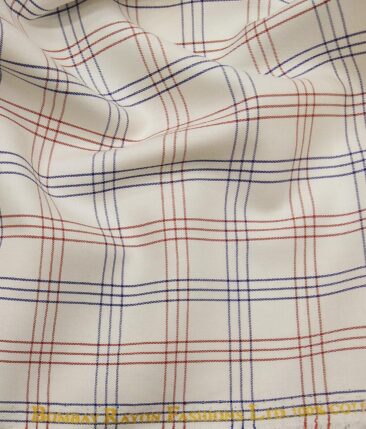 Bombay Rayon Cream 100% Premium Cotton Checks Shirt Fabric (1.60 M)