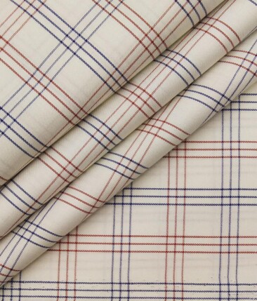 Bombay Rayon Cream 100% Premium Cotton Checks Shirt Fabric (1.60 M)