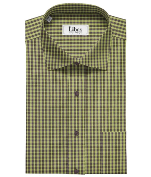 Bombay Rayon Green & Brown 100% Premium Cotton Checks Shirt Fabric (1.60 M)