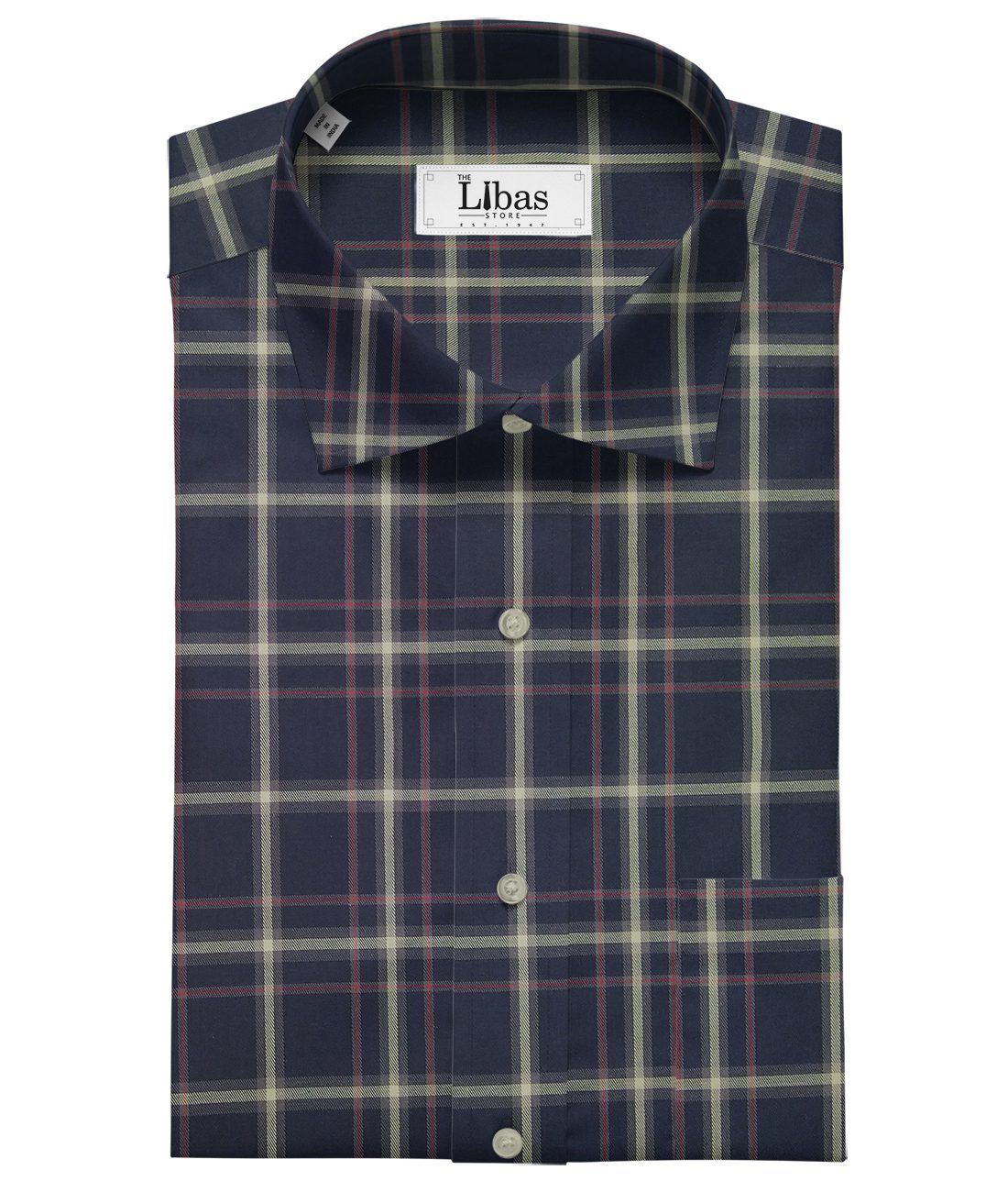 Bombay Rayon Navy Blue 100% Premium Cotton Broad Checks Shirt Fabric (1 ...