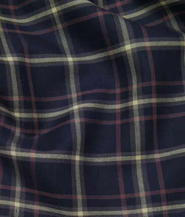 Bombay Rayon Navy Blue 100% Premium Cotton Broad Checks Shirt Fabric (1.60 M)