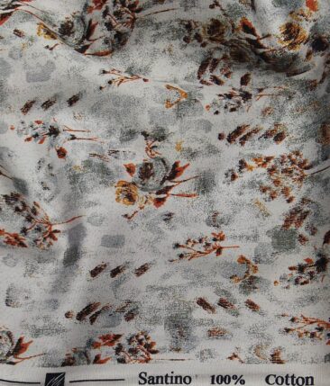 Bombay Rayon Light Silver Grey 100% Premium Cotton Printed Shirt Fabric (1.60 M)