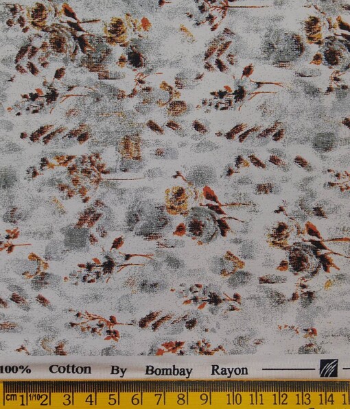 Bombay Rayon Light Silver Grey 100% Premium Cotton Printed Shirt Fabric (1.60 M)