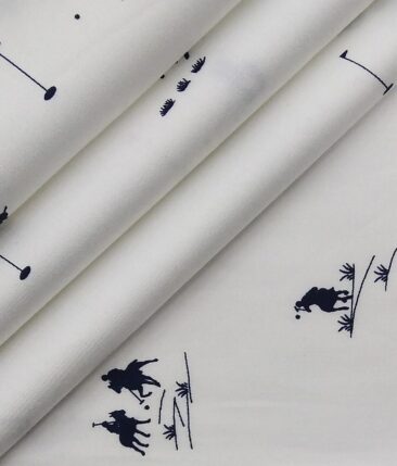 Bombay Rayon White 100% Premium Cotton Polo Printed Shirt Fabric (1.60 M)
