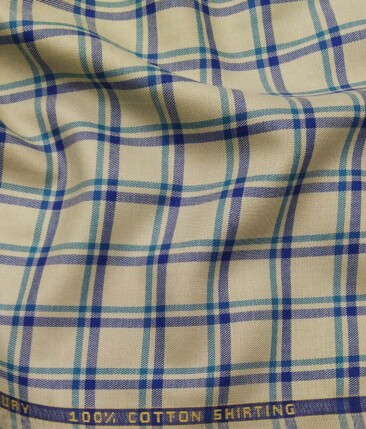 Bombay Rayon Buttermilk Beige 100% Premium Cotton Checks Shirt Fabric (1.60 M)