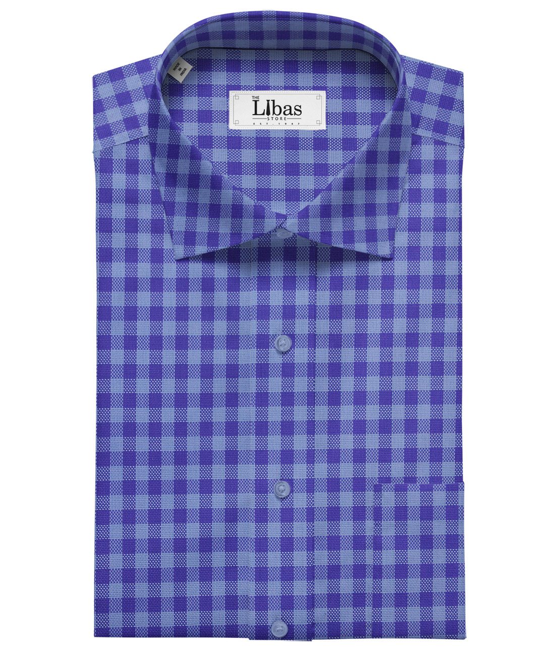 Cadini Italy by Siyaram's Light Blue 100% Giza Cotton Checks Shirt Fabric (1.60 M)