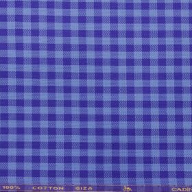 Cadini Italy by Siyaram's Light Blue 100% Giza Cotton Checks Shirt Fabric (1.60 M)