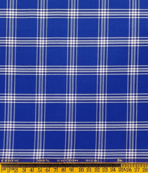 Cadini Italy by Siyaram's Royal Blue 100% Giza Cotton Broad Checks Shirt Fabric (1.60 M)