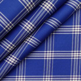 Cadini Italy by Siyaram's Royal Blue 100% Giza Cotton Broad Checks Shirt Fabric (1.60 M)