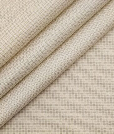 Exquisite Cream Poly Cotton Light Brown Structured Shirt Fabric (1.60 M)