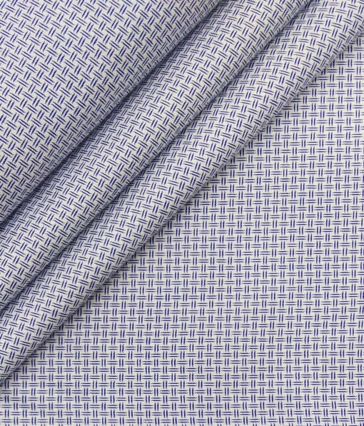 Exquisite White Poly Cotton Blue Structured Shirt Fabric (1.60 M)