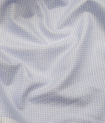 Exquisite White Poly Cotton Light Blue Structured Shirt Fabric (1.60 M)