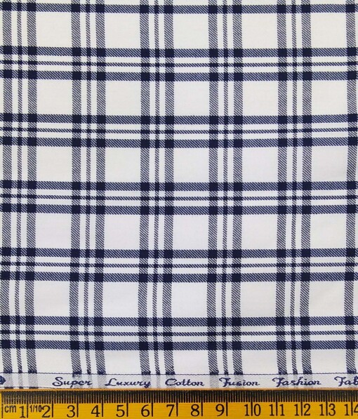 Exquisite White Poly Cotton Blue Checks Shirt Fabric (1.60 M)