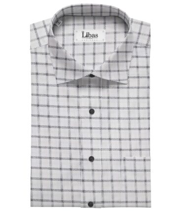 Exquisite White Poly Cotton Black Stucutured Cum Checks Shirt Fabric (1.60 M)