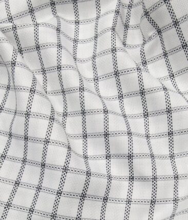 Exquisite White Poly Cotton Black Stucutured Cum Checks Shirt Fabric (1.60 M)