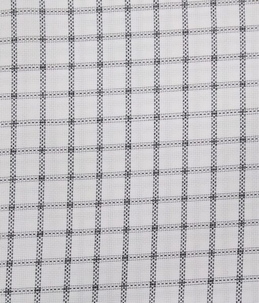 Exquisite White Poly Cotton Black Stucutured Cum Checks Shirt Fabric (1.60 M)