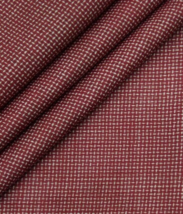 Exquisite Brick Red Poly Cotton Khadi Look Beige Structured Shirt Fabric (1.60 M)