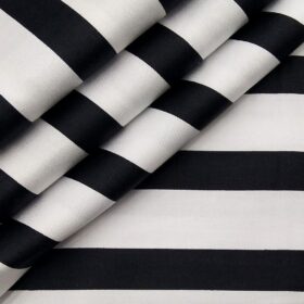 Exquisite White 100% Pure Cotton Black Broad Stripes Shirt Fabric (1.60 M)