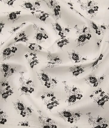 Exquisite White 100% Cotton Black Floral Printed Shirt Fabric (2.40 M)