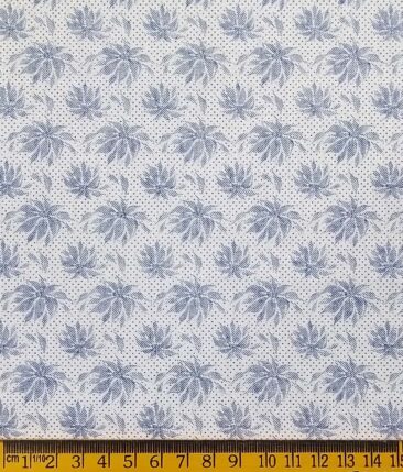 Exquisite White 100% Cotton Blue Floral Printed Shirt Fabric (2.40 M)
