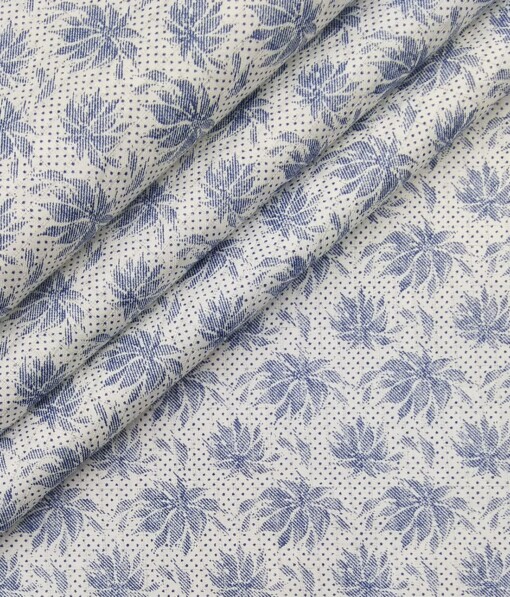 Exquisite White 100% Cotton Blue Floral Printed Shirt Fabric (2.40 M)