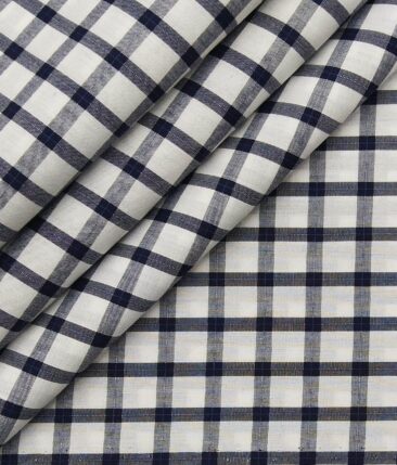 Exquisite White 100% Cotton Blue Checks Shirt Fabric (1.60 M)