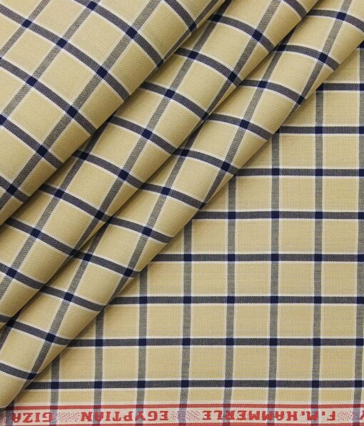 F.M. Hammerle Beige 100% Giza Cotton Checks Shirt Fabric (1.60 M)