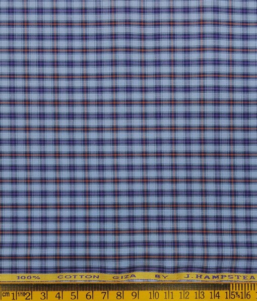 J.Hampstead Italy by Siyaram's Light Blue 100% Giza Cotton Multicolor Checks Shirt Fabric (1.60 M)