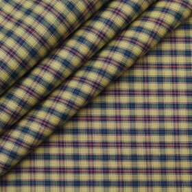 J.Hampstead Italy by Siyaram's Pistachious Beige 100% Giza Cotton Multicolor Checks Shirt Fabric (1.60 M)