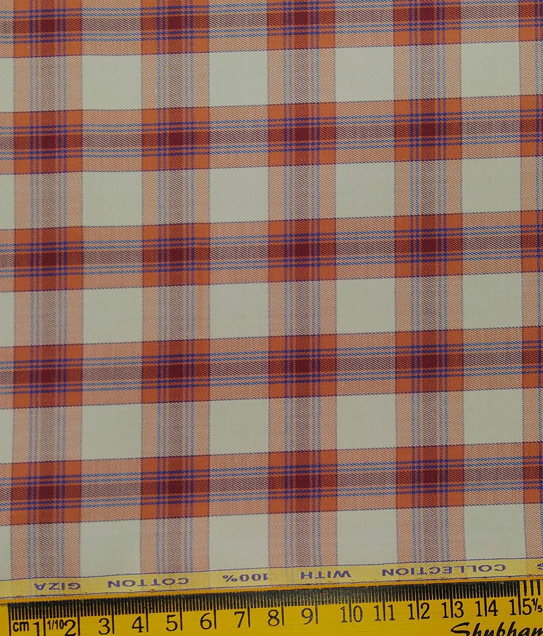 J.Hampstead Italy by Siyaram's Beige 100% Giza Cotton Marron Broad Checks Shirt Fabric (1.60 M)