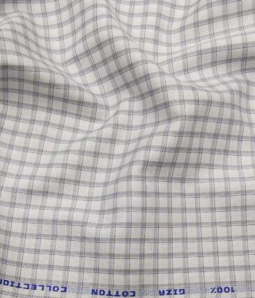 J.Hampstead Italy by Siyaram's White 100% Giza Cotton Light Grey Checks Shirt Fabric (1.60 M)
