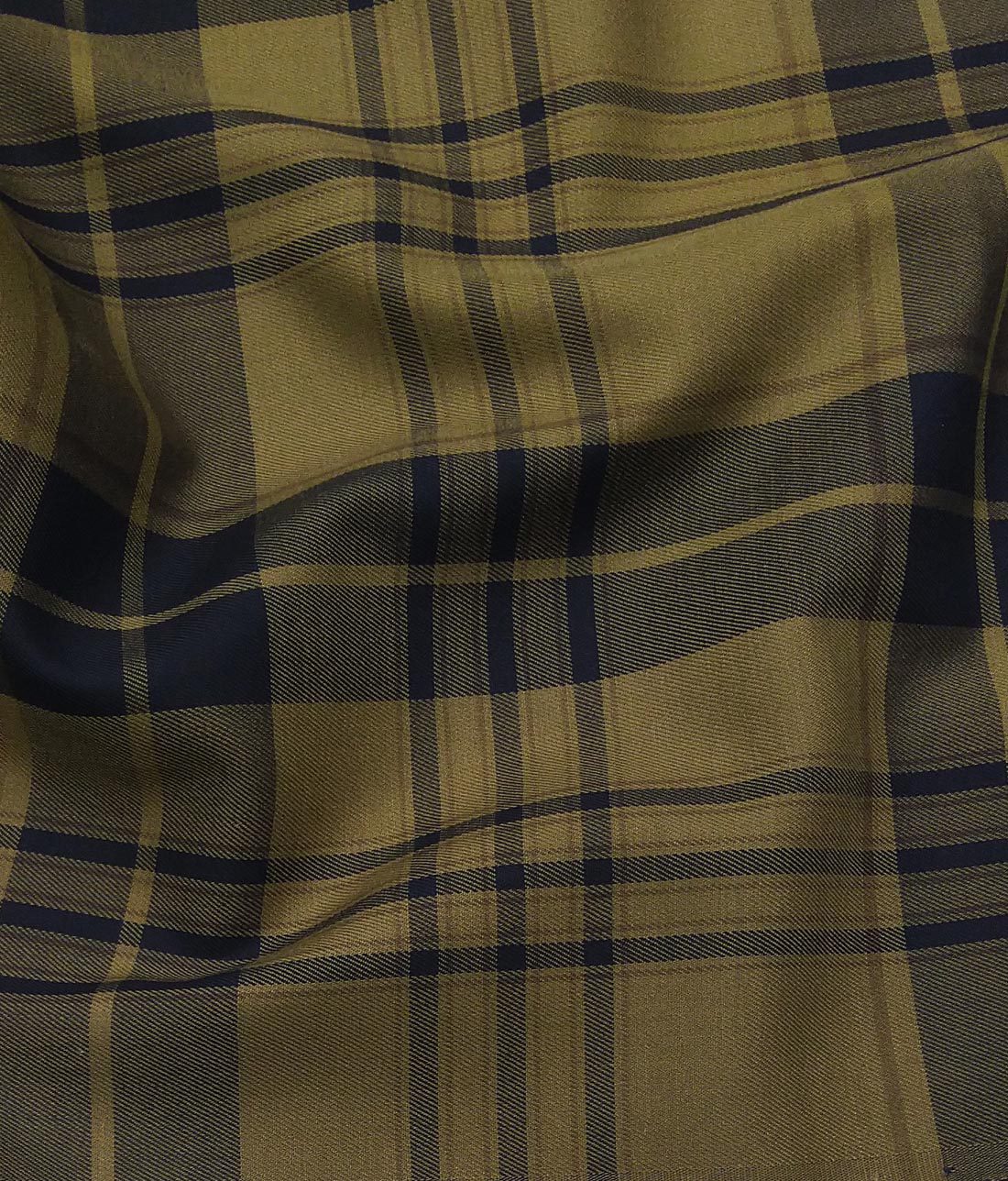 Monza Hazelnut Beige 100% Supefine Cotton Broad Blue Checks Shirt Fabric (1.60 M)