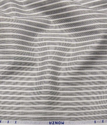 Monza Light Grey 100% Luxury Cotton White Striped Shirt Fabric (1.60 M)