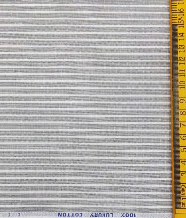 Monza Light Grey 100% Luxury Cotton White Striped Shirt Fabric (1.60 M)