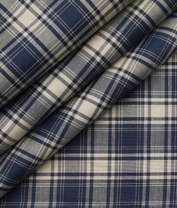 Nemesis Beige 100% Giza Cotton Blue Broad Checks Shirting Fabric