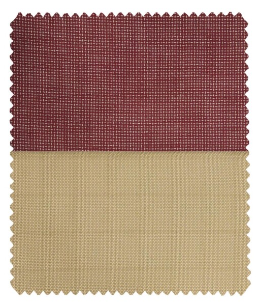 Combo of Raymond Beige Checks Trouser Fabric With Exquisite Red Structured Cotton Blend Khadi Look Shirt Fabric (Unstitched)
