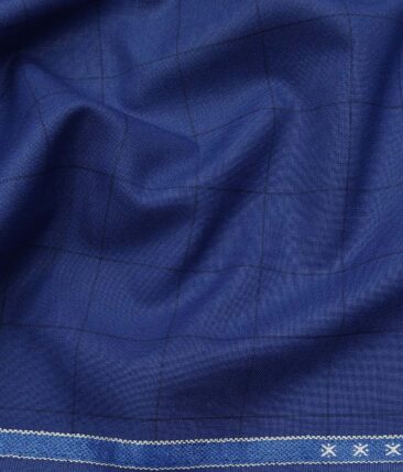 Combo of Raymond Royal Blue Checks Trouser Fabric With Exquisite White Cotton Blend Shirt Fabric (Unstitched)