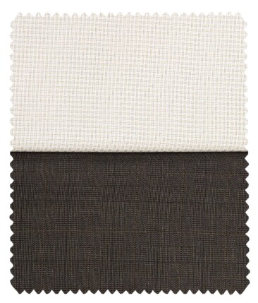 Combo of Raymond Dark Brown Self Checks Trouser Fabric With Exquisite Off-White Cotton Blend Shirt Fabric (Unstitched)