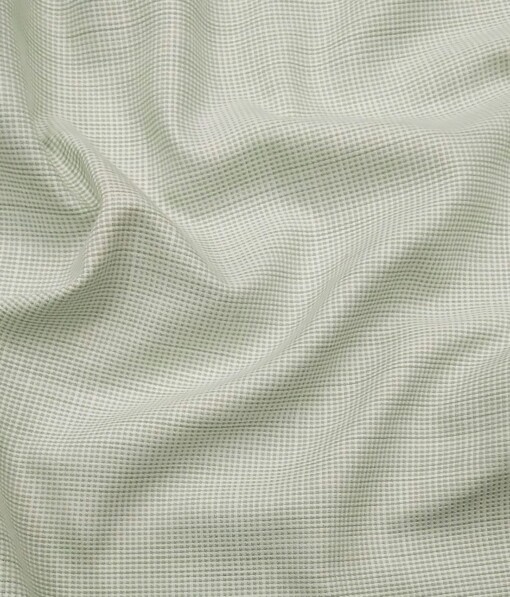 Combo of Raymond Sage Green Self Checks Trouser Fabric With Exquisite White base Green Structure Cotton Blend Shirt Fabric (Unstitched)