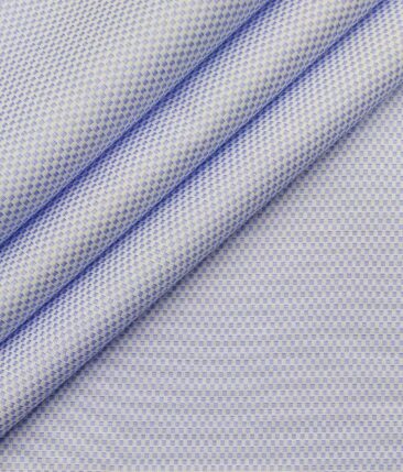 Combo of Raymond Denim Blue Checks Trouser Fabric With Exquisite White base Blue Structured Cotton Blend Shirt Fabric (Unstitched)