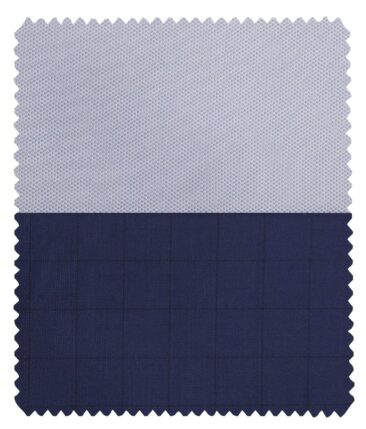 Combo of Raymond Denim Blue Checks Trouser Fabric With Exquisite White base Blue Structured Cotton Blend Shirt Fabric (Unstitched)