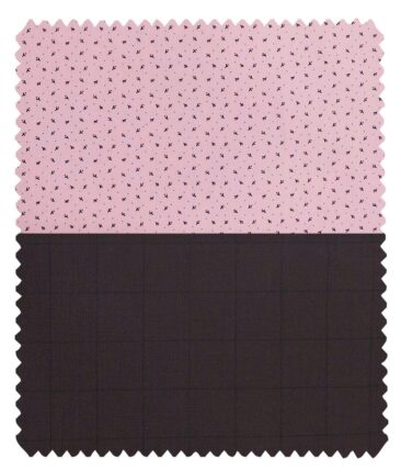 Combo of Raymond Dark Purple Checks Trouser Fabric With Arvind Pink 100% Cotton Printed Shirt Fabric (Unstitched)
