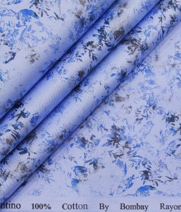 Combo of RaymondRoyal Blue Checks Trouser Fabric With Bombay Rayon Sky Blue 100% Cotton Printed Shirt Fabric (Unstitched)
