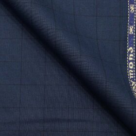 Combo of Raymond Aegean Blue Checks Trouser Fabric With Exquisite White 100% Cotton Blue Printed Shirt Fabric (Unstitched)