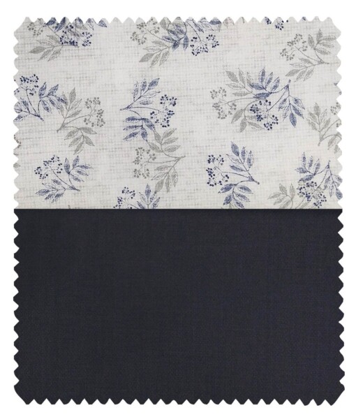 Combo of Raymond Dark Navy Blue Structured Trouser Fabric With Exquisite White 100% Cotton Printed Shirt Fabric (Unstitched)
