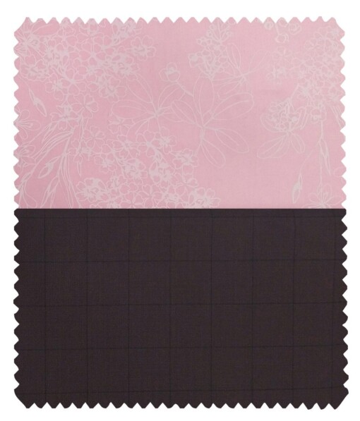 Combo of Raymond Dark Purple Checks Trouser Fabric With Nemesis Pink 100% Giza Cotton Printed Shirt Fabric (Unstitched)