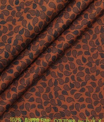Combo of Raymond Beige Checks Trouser Fabric With Monza Brick Red 100% Cotton Printed Shirt Fabric (Unstitched)