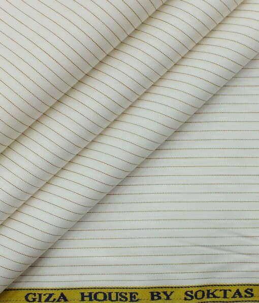 Combo of Raymond Dark Brown Self Checks Trouser Fabric With Soktas Off-White 100% Cotton Striped Shirt Fabric (Unstitched)